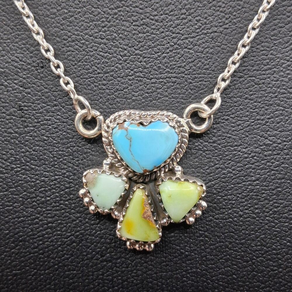 Southwestern Palomino Kingman Turquoise Necklace Cluster Sterling Silver